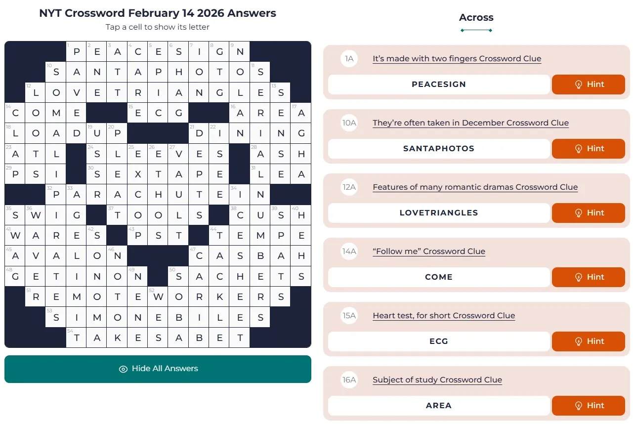 NYT Crossword Answers Feb 14 NYT Crossword Analysis (Feb 14, 2026): Love and Crosswords!