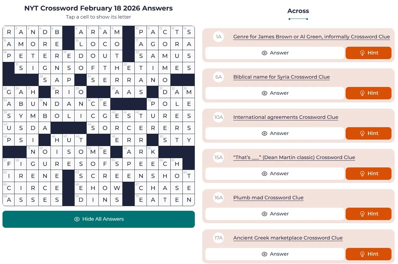 NYT Crossword Answers Feb 18