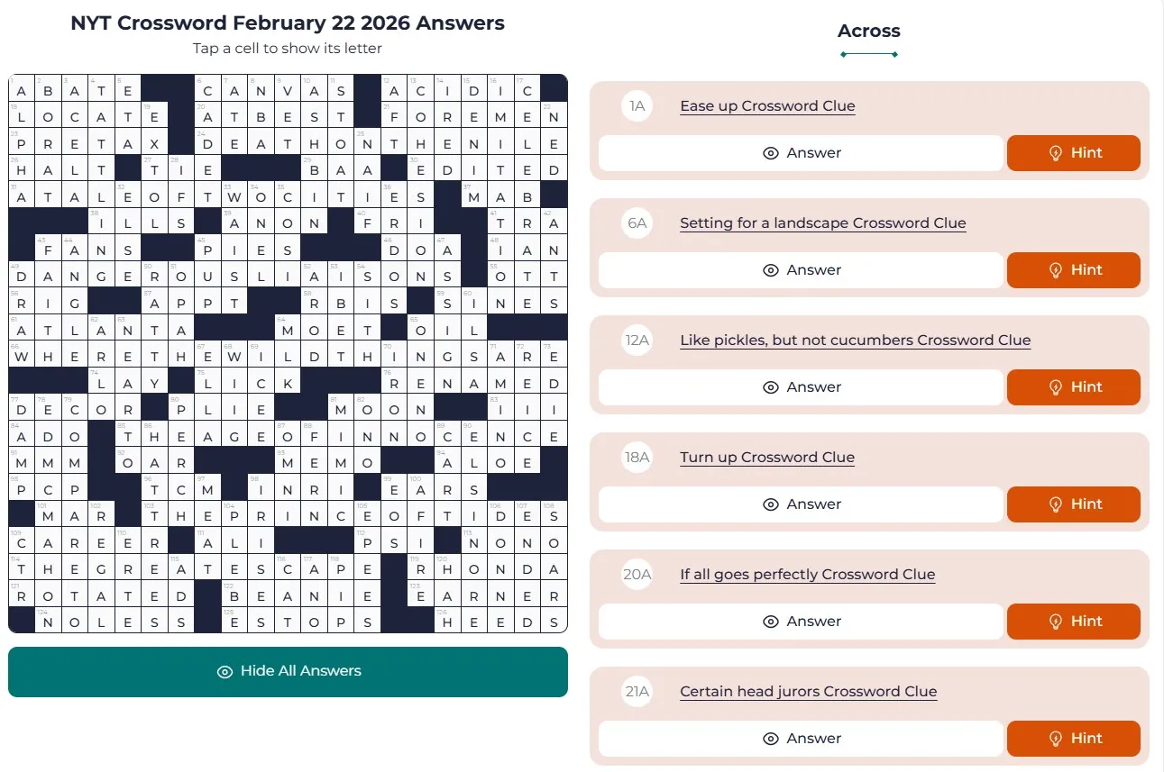 NYT Crossword Answers Feb 22 NYT Crossword Analysis (Feb 22, 2026): A Novel Approach!