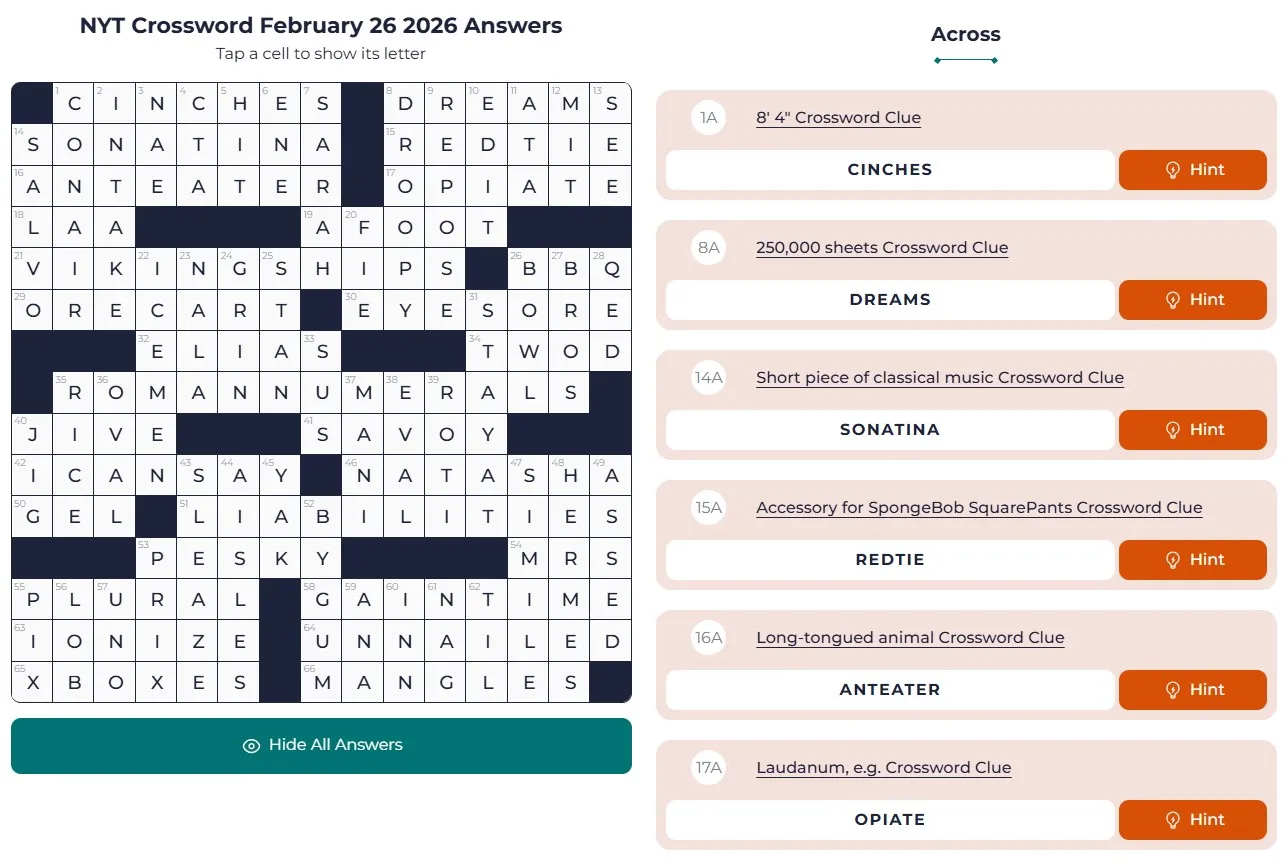 NYT Crossword Answers Feb 26