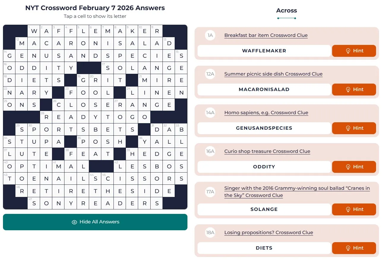 NYT Crossword Answers Feb 7