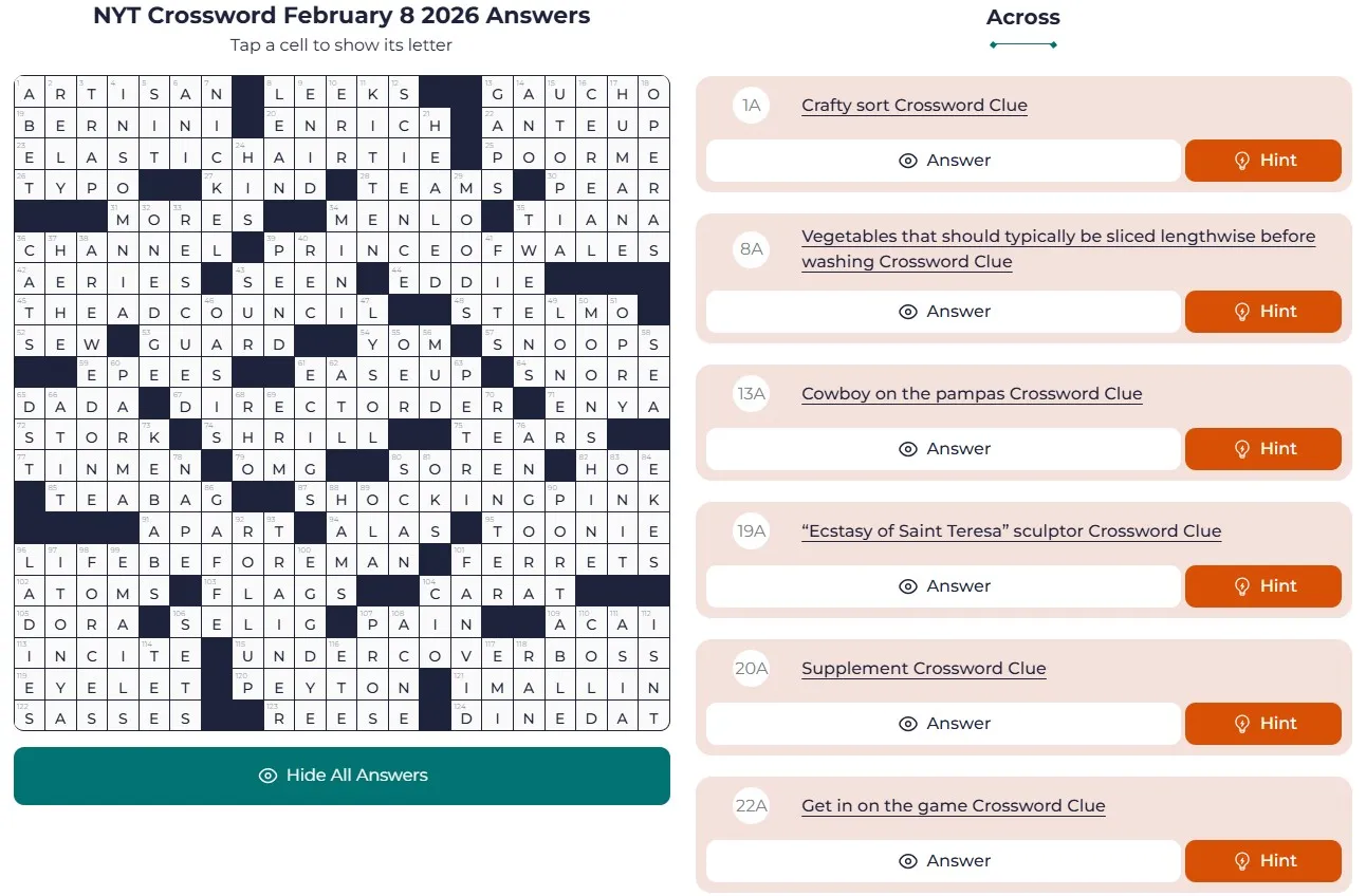 NYT Crossword Answers Feb 8 NYT Crossword Analysis (Feb 8, 2026): Who is the Boss?