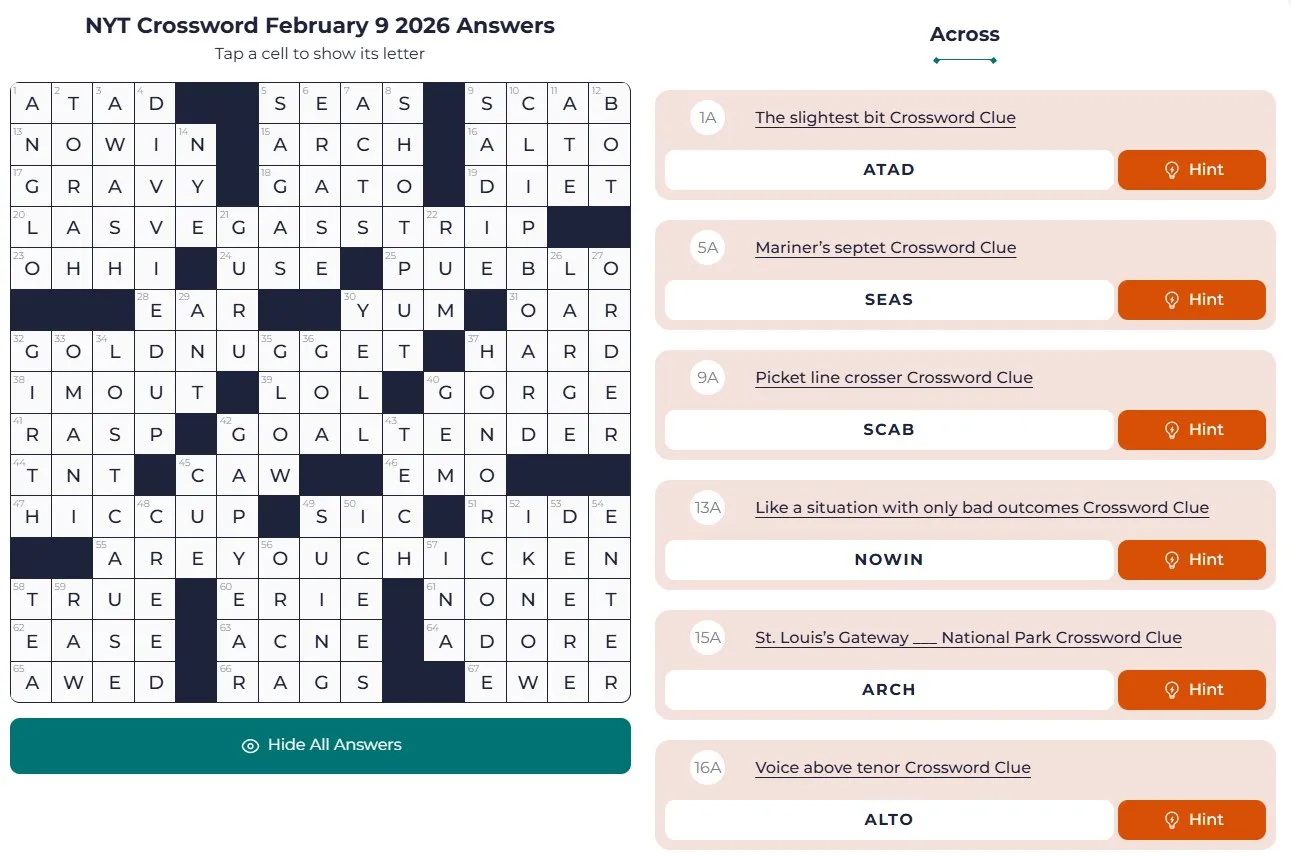 NYT Crossword Answers Feb 9 NYT Crossword Analysis (Feb 9, 2026): A Delicious Grid!