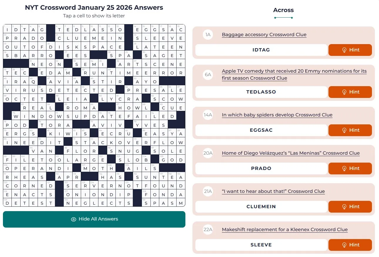 NYT Crossword Answers Jan 25 NYT Crossword Analysis (Jan 25, 2026): Technology in the Grid!