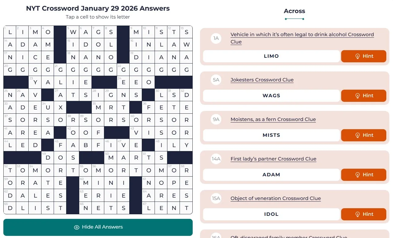 NYT Crossword Answers Jan 29 1 NYT Crossword Analysis (Jan 29, 2026): Everything in a Row!