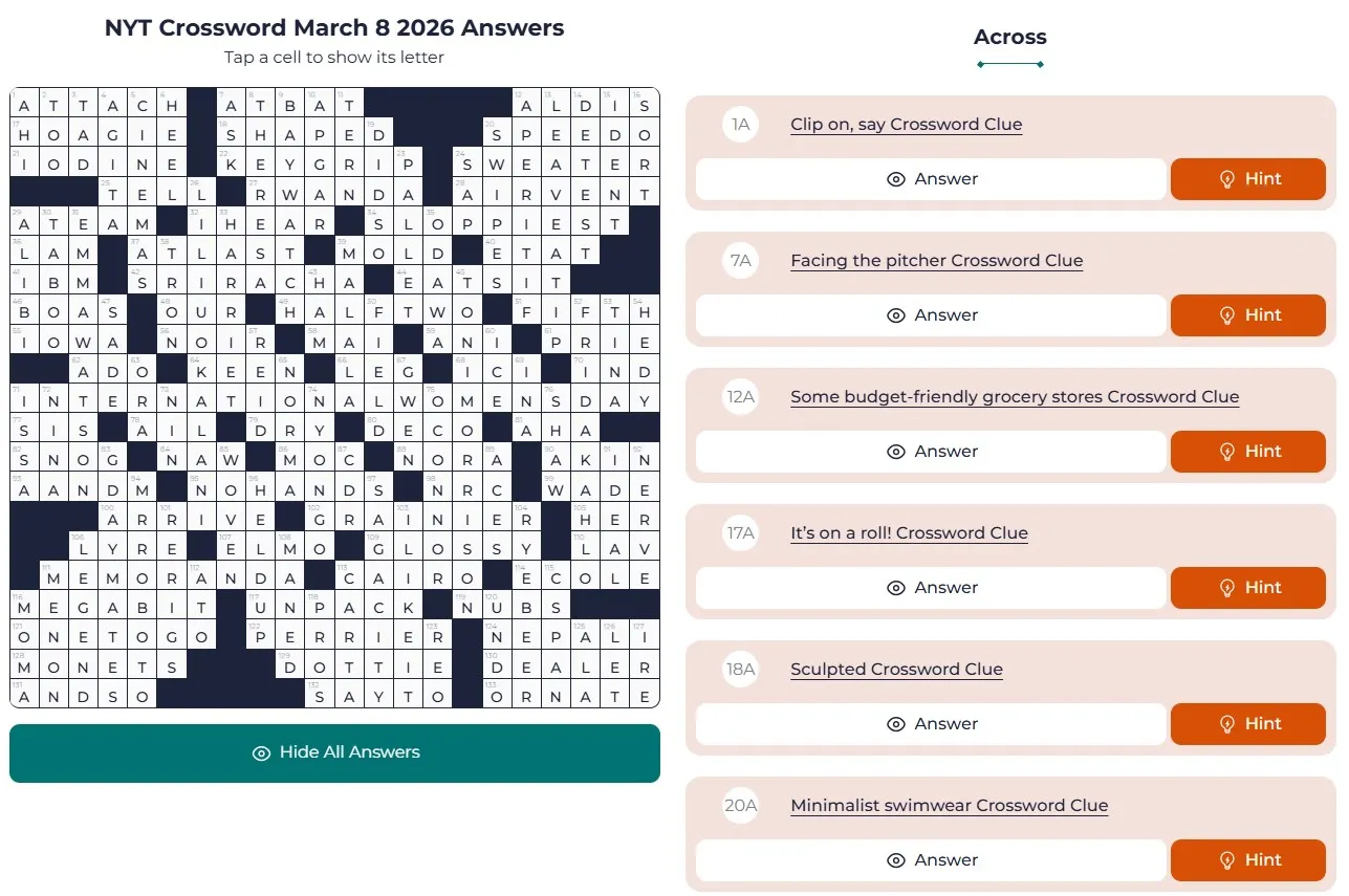 NYT Crossword Answers March 8