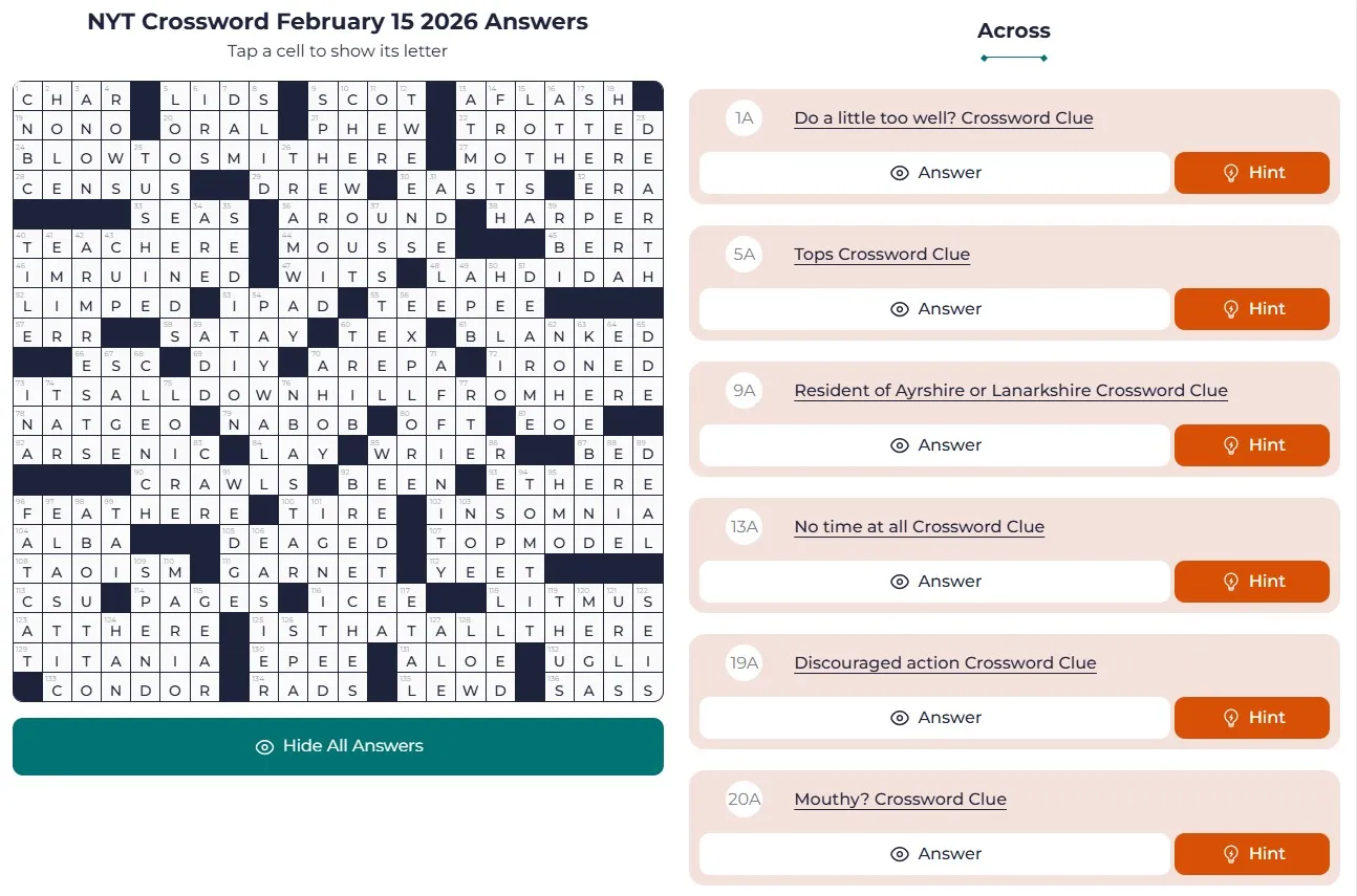 NYT Crossword answer for Feb 15 2026