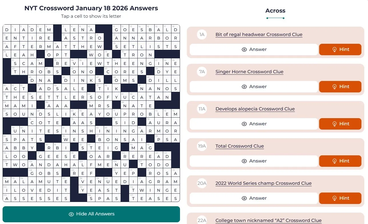 NYT Crossword answers Jan 18 NYT Crossword Analysis (Jan 18, 2026): Six Riddles in One Grid!