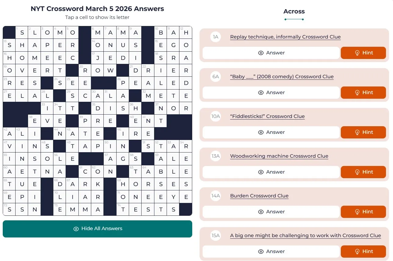 NYT Crossword answers March 5