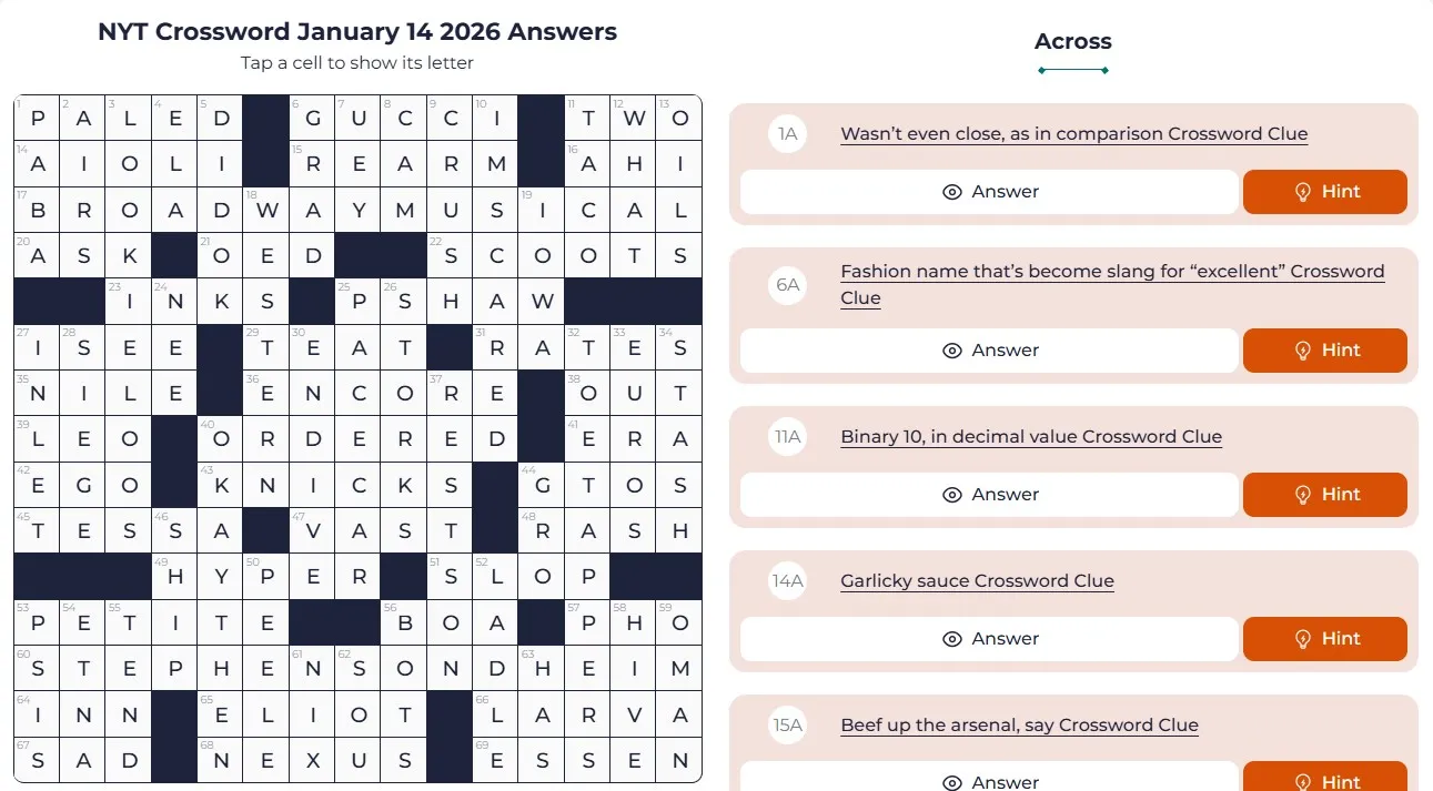 NYT Crossword Answers Jan 14