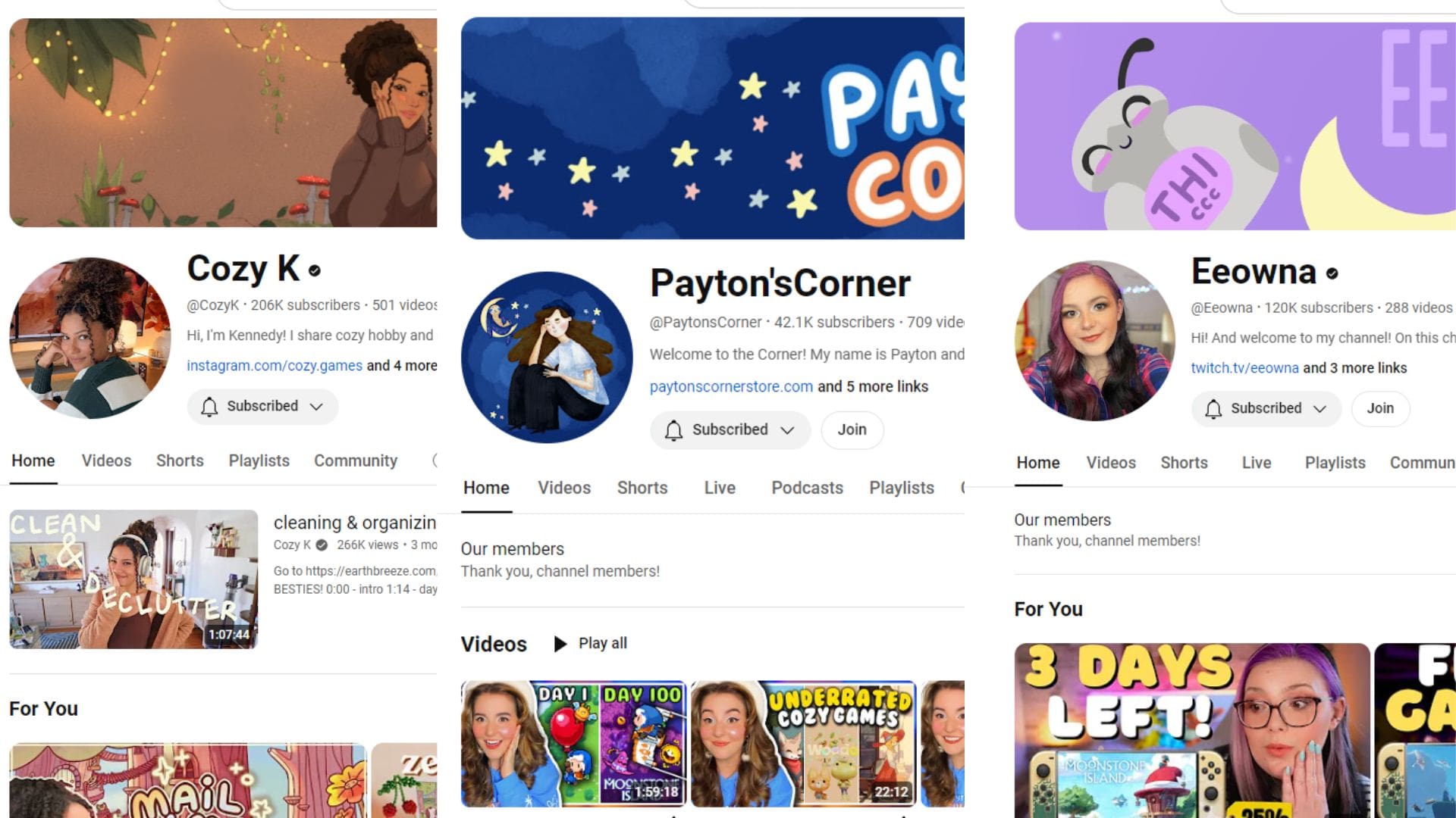 Cozy Game YouTubers