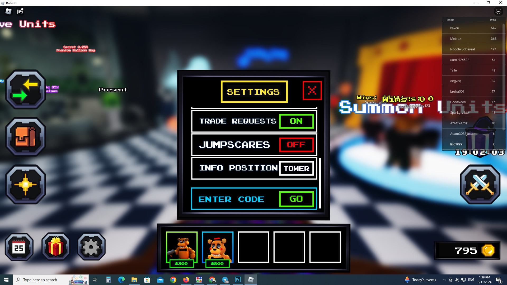 Roblox Five Nights TD Codes