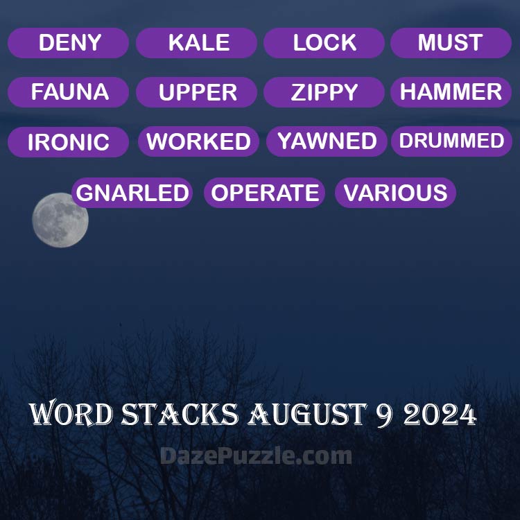 Word Stacks August 9 2024 Daily Puzzle Answer