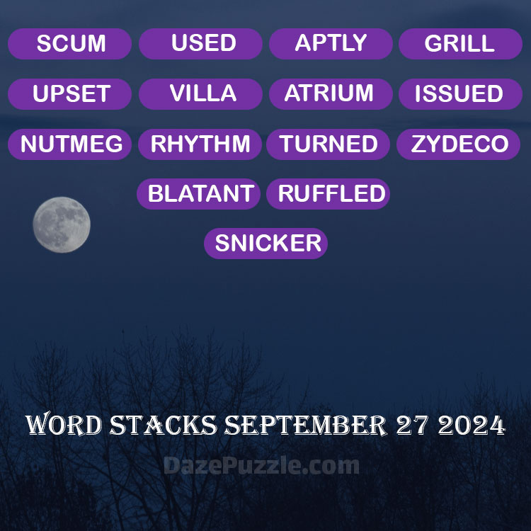 Word Stacks September 27 2024 Daily Puzzle Answer