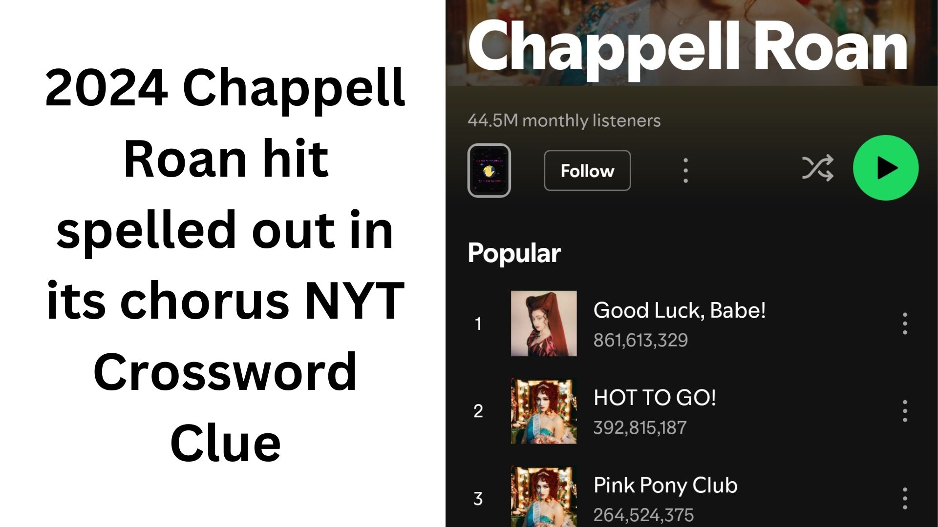 2024 Chappell Roan hit spelled out in its chorus NYT Crossword Clue