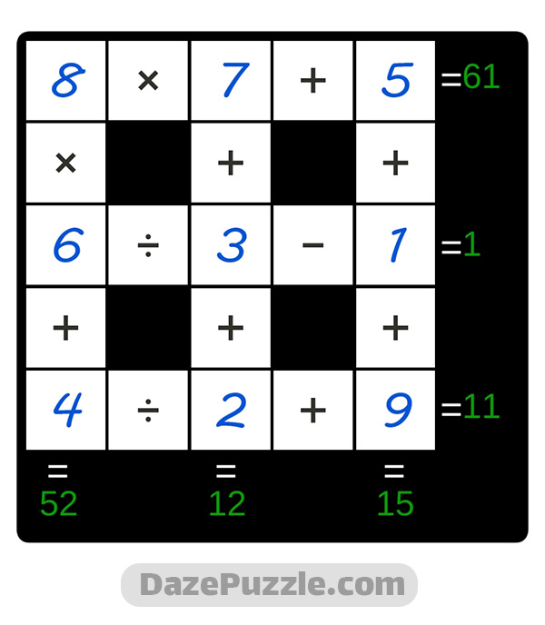 puzzle page cross sum 18 november 2024 answer