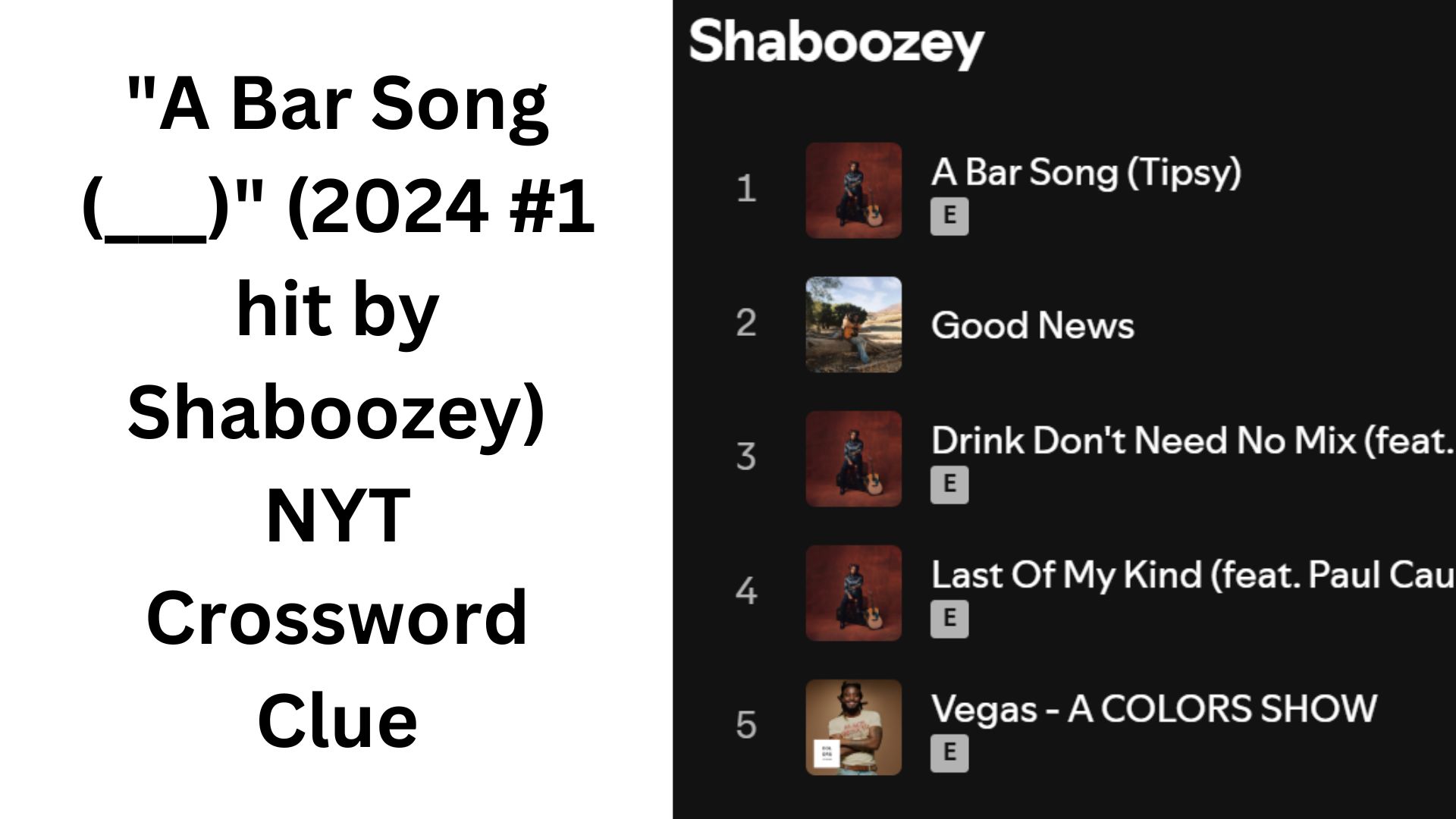 "A Bar Song (___)" (2024 #1 hit by Shaboozey) NYT Crossword Clue