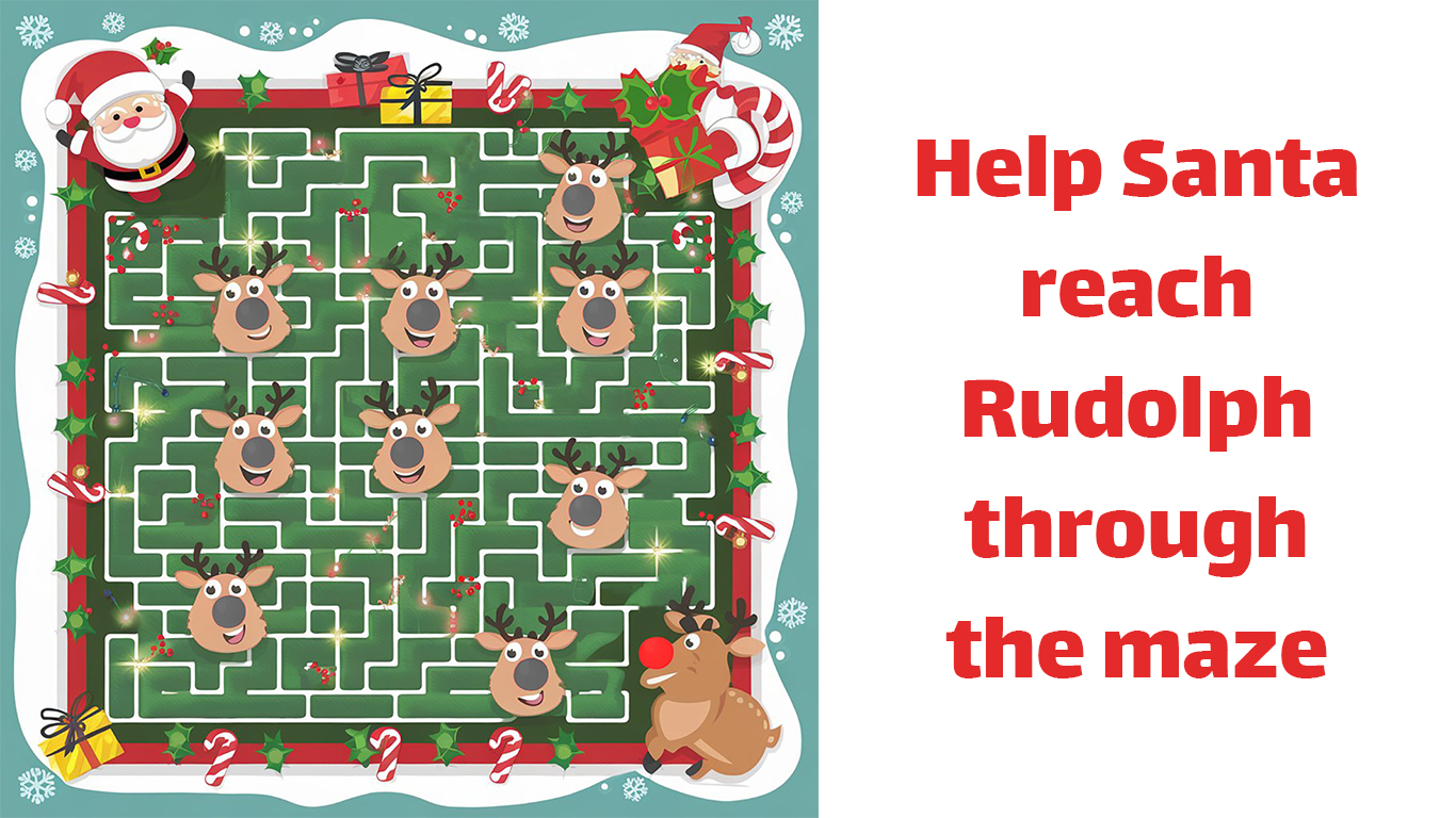 Santa Needs Your Help! Find the Path to Rudolph in This Festive Puzzle!