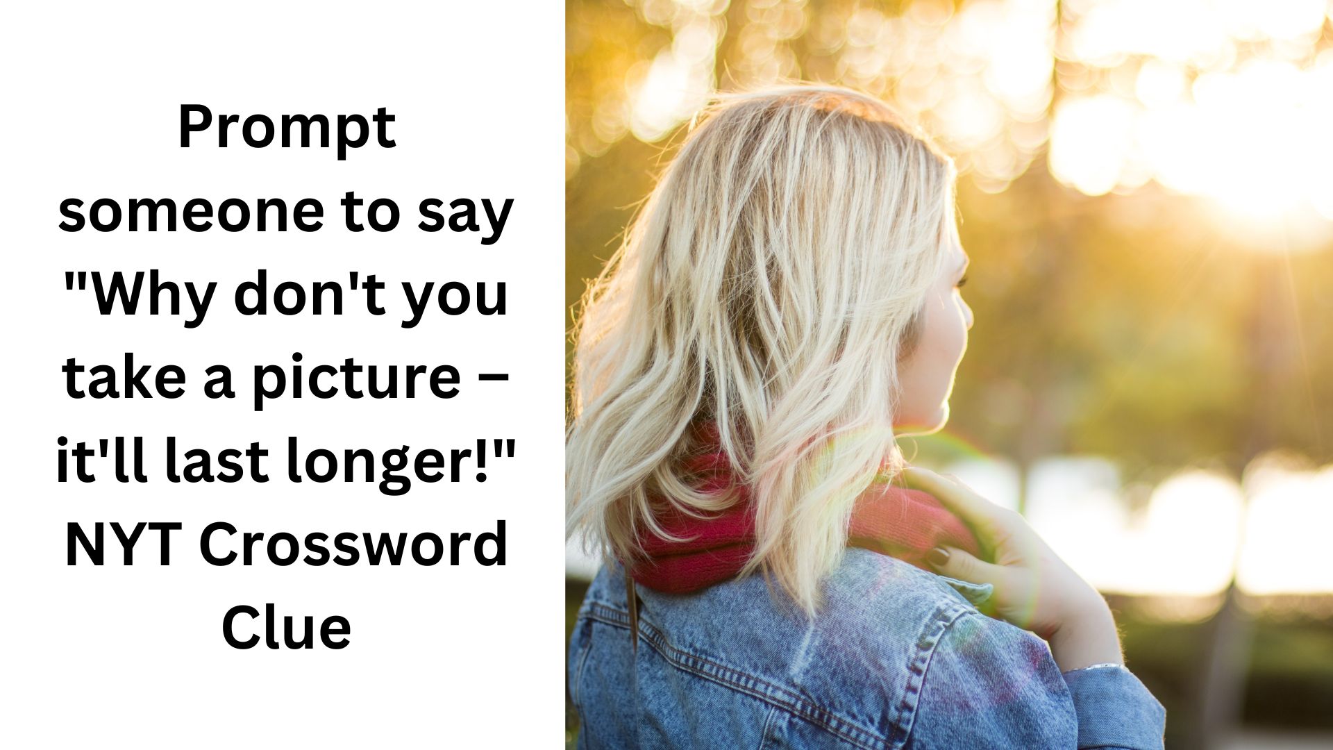 Prompt someone to say "Why don't you take a picture – it'll last longer!" NYT Crossword Clue