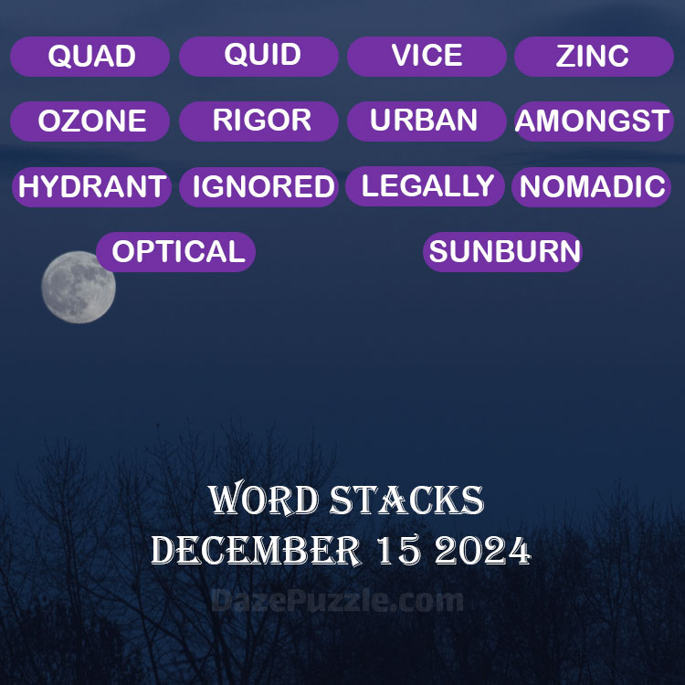 Word Stacks December 15 2024 Daily Puzzle Answer