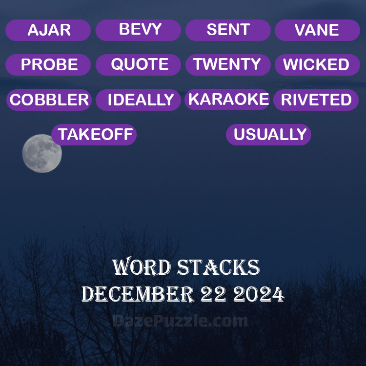 Word Stacks December 22 2024 Daily Puzzle Answer
