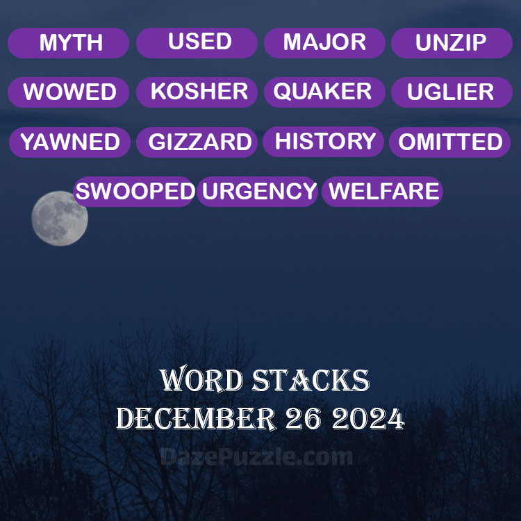 Word Stacks December 26 2024 Daily Puzzle Answer