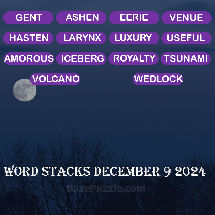 Word Stacks December 9 2024 Daily Puzzle Answer